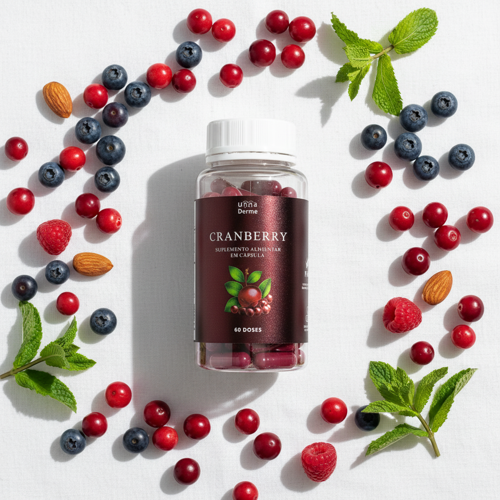 Cranberry 350mg - flat lay frutas antioxidantes