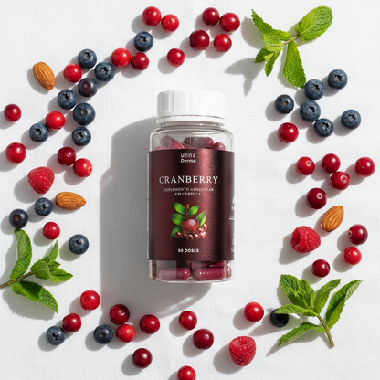 Cranberry 350mg - flat lay frutas antioxidantes